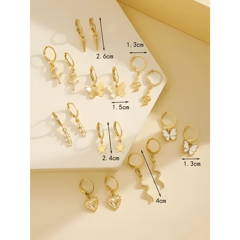 PACK DE 9 PARES DE AROS ARETES PENDIENTES DORADOS VARIADOS - 4