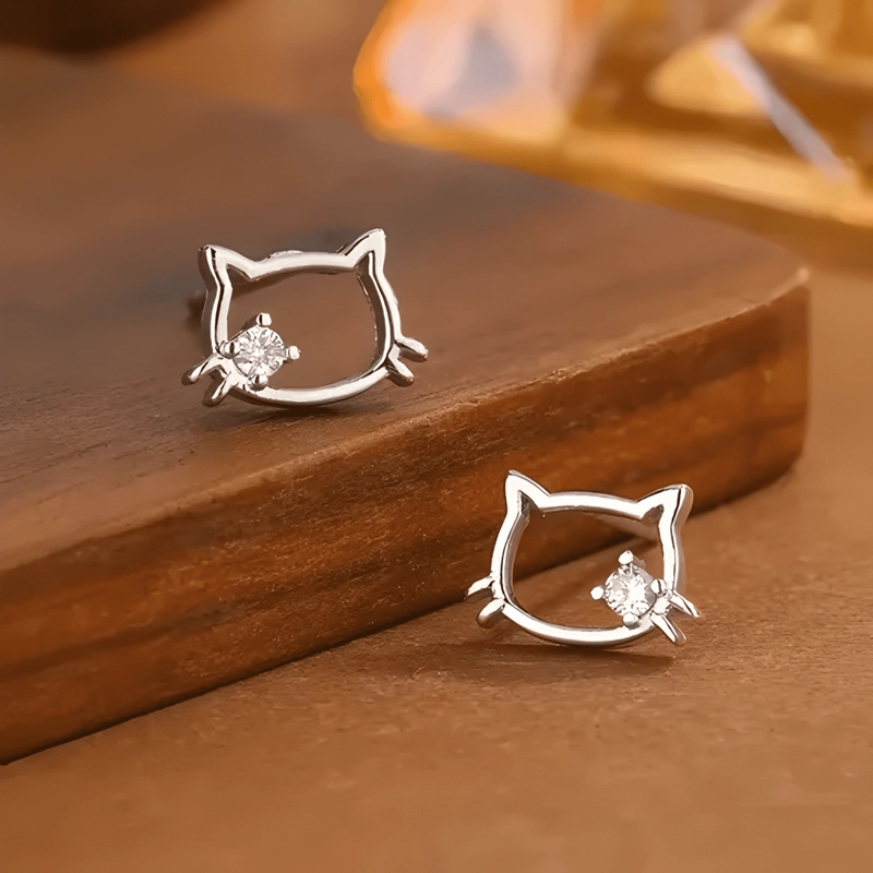 AROS DE MODA PLATA 925 PENDIENTES MUJER NIÑA GATO KAWAII - 2