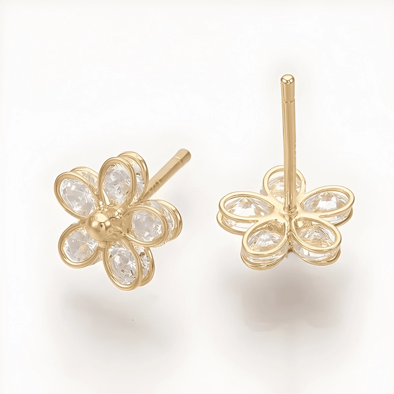 AROS TOPO TOPITO PENDIENTES FLOR BAÑO DE ORO ZIRCON JOYAS - 1