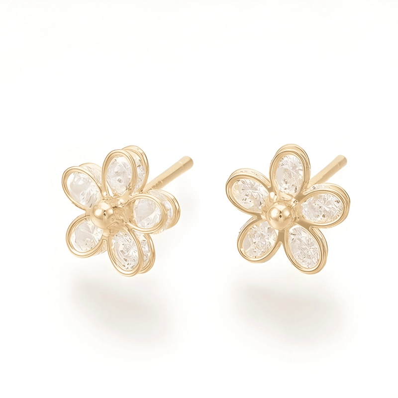 AROS TOPO TOPITO PENDIENTES FLOR BAÑO DE ORO ZIRCON JOYAS - 2