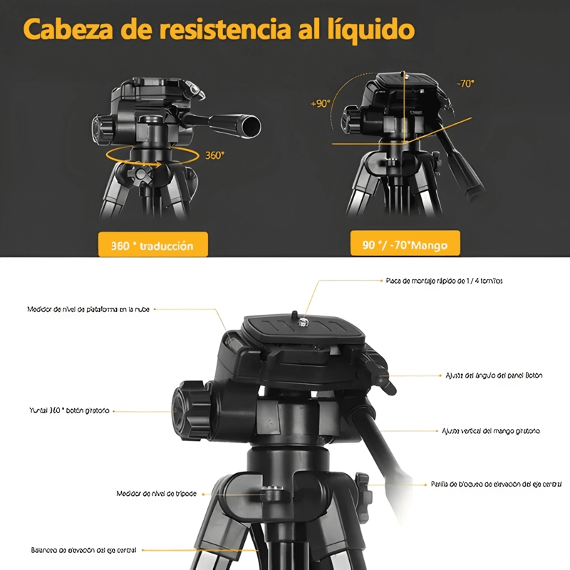 TRIPODE SOPORTE PARA CAMARA VIDEO BLUETOOTH AJUSTABLE 130CM - 3