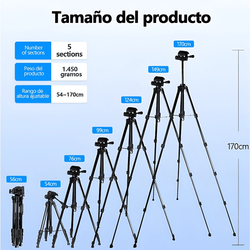 TRIPODE PROFESIONAL PARA CAMARA, CELULAR, VIDEO 1.7M - 3