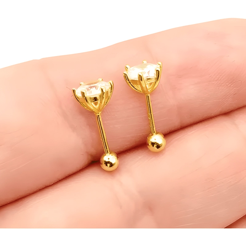 AROS PLATA 925 ENCHAPE ORO 18K BEBE  CIRCON 5 MM + CAJITA - 1