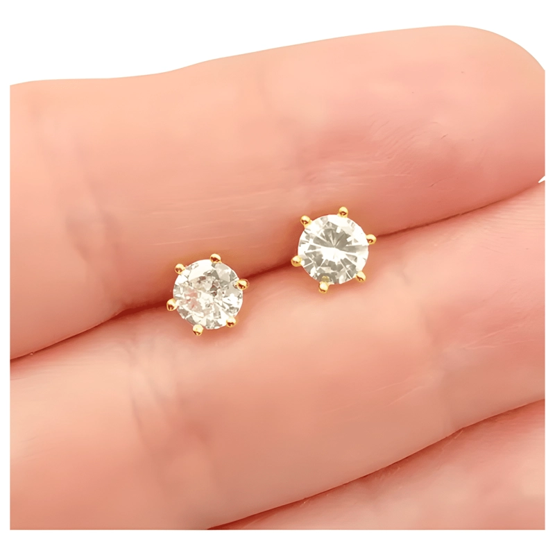 AROS PLATA 925 ENCHAPE ORO 18K BEBE  CIRCON 5 MM + CAJITA - 2