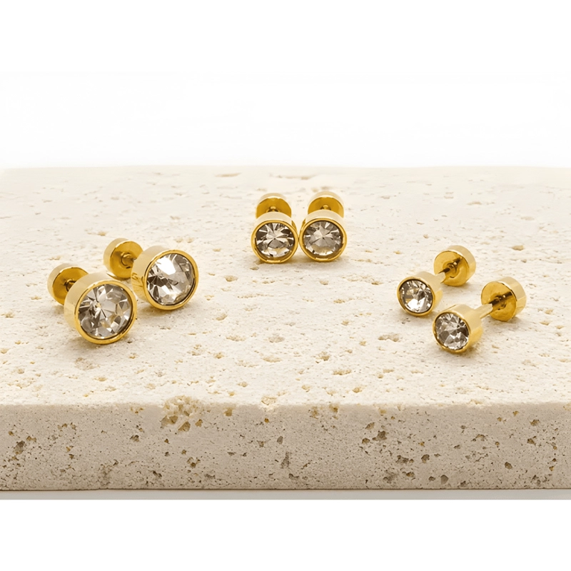 AROS MUJER SET PUNTO DE LUZ CON TOPE SEGURO ACERO INOXIDABLE - 1