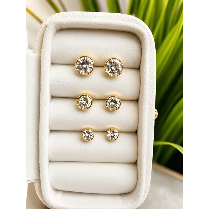 AROS MUJER SET PUNTO DE LUZ CON TOPE SEGURO ACERO INOXIDABLE - 2