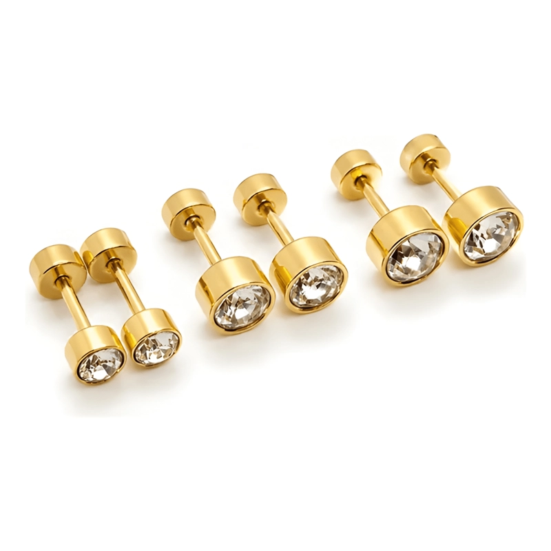 AROS MUJER SET PUNTO DE LUZ CON TOPE SEGURO ACERO INOXIDABLE - 4