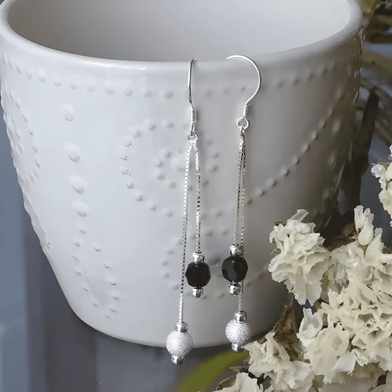 AROS DE PLATA ESTEFANIA SWAROVSKI BLACK - 2