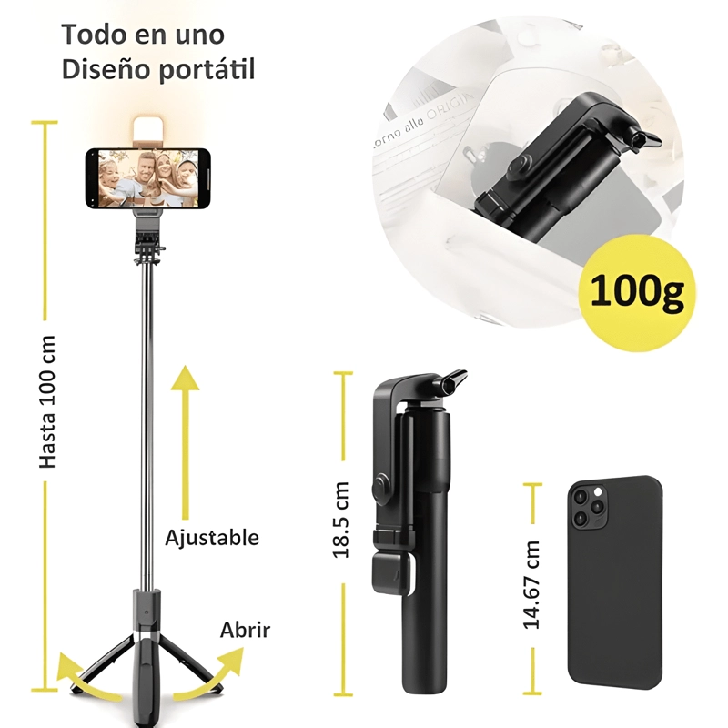 TRIPODE MONOPIE 1 METRO LUZ LED CONTROL BLUETOOTH NEGRO - 2
