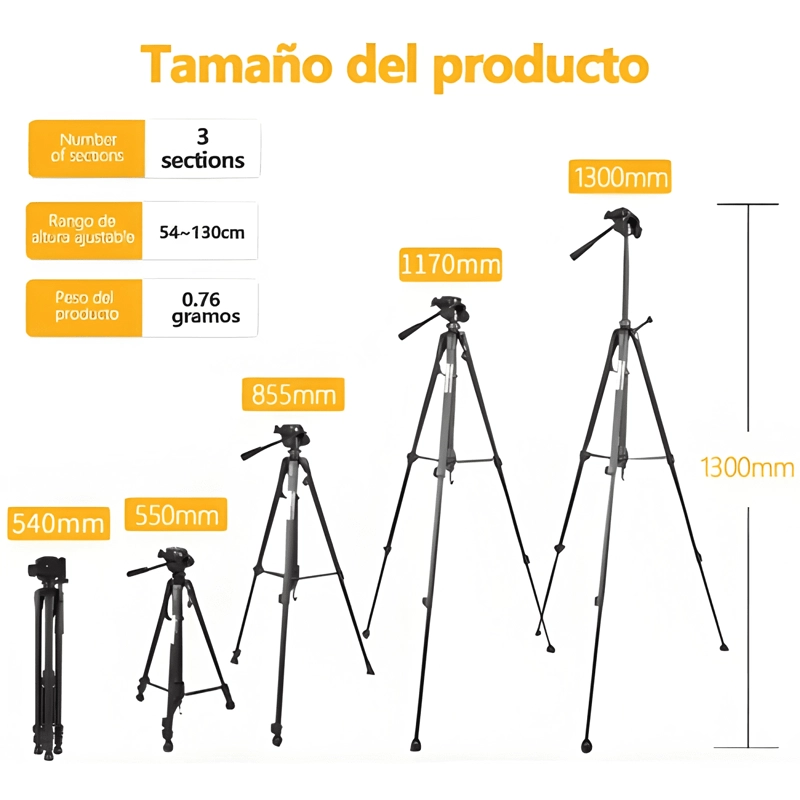 TRIPODE PROFESIONAL PARA CAMARA, CELULAR, VIDEO NEGRO - 2