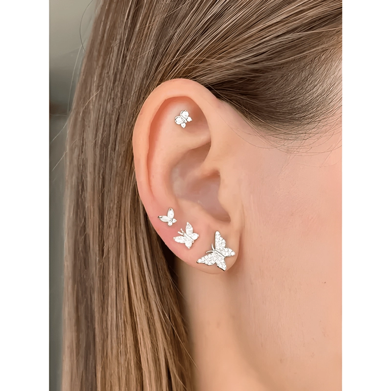AROS DE MARIPOSA PLATA 925 ARETES PENDIENTES MUJER NIÑA - 1