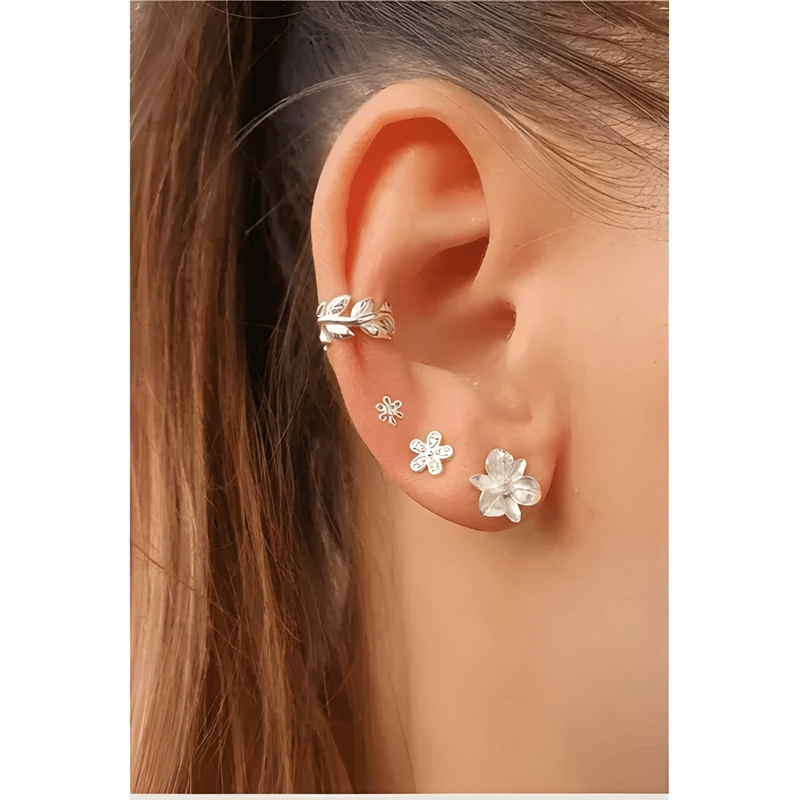 AROS DE FLOR PLATA FINA 925 PENDIENTES ZARCILLOS - 2