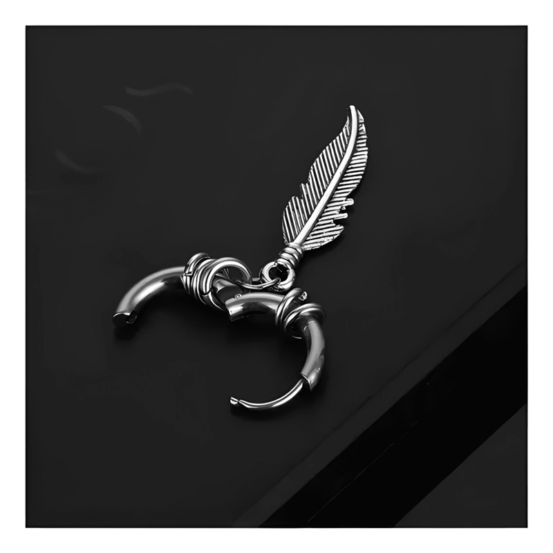 2 PARES AROS HOMBRE MUJER PLUMA PIERCING ACERO QUIRURGICO #5 - 2