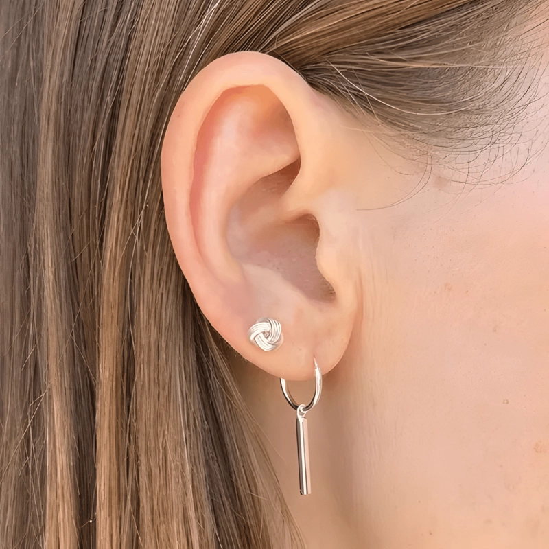 ARGOLLAS CON COLGANTES BARRA PARA HOMBRE Y MUJER PLATA 925 - 2