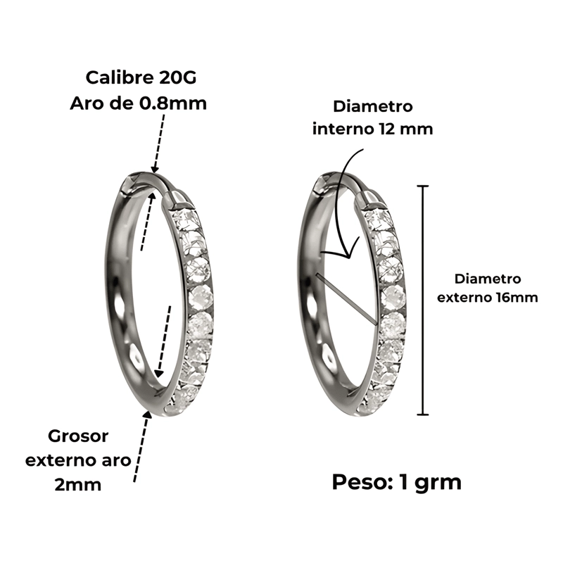 AROS ARGOLLAS AURA SHINE 12MM TITANIO ASTM F136 PLATEADO - 1
