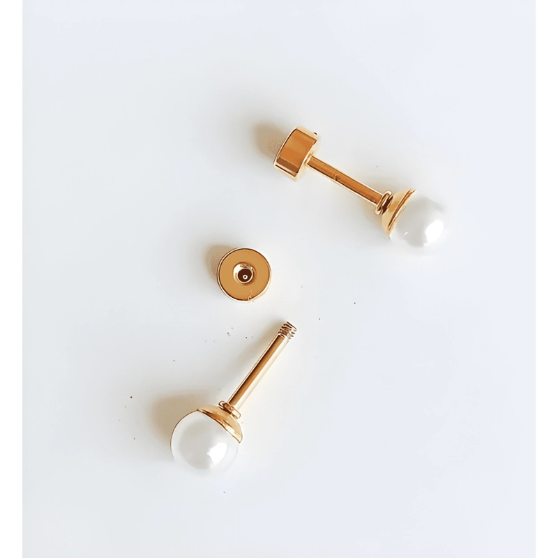 AROS PERLA 6MM SEGURIDAD PIERCING HELIX CHAPADA EN ORO 18K - 3