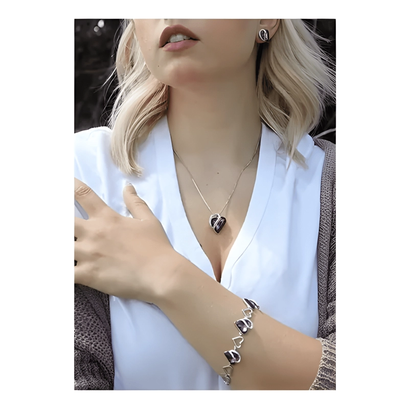 ARO ARETES CORAZON INFINITY LOVE CRISTAL TOPE PLATA VIOLETA - 4
