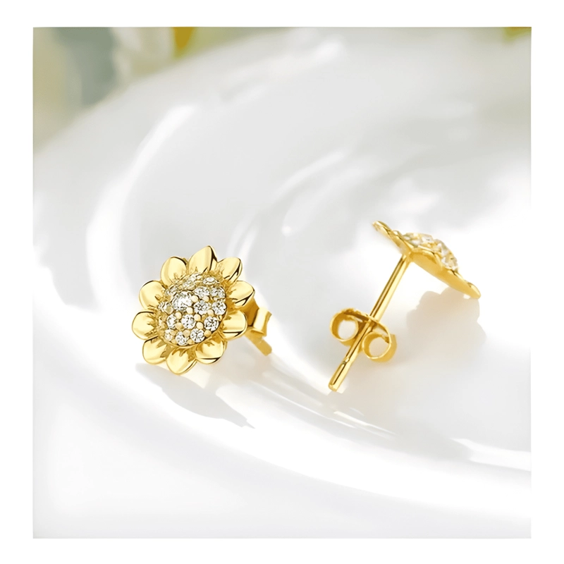 AROS GIRASOL AMARILLO PLATA 925 REGALO MUJER DORADO - 1
