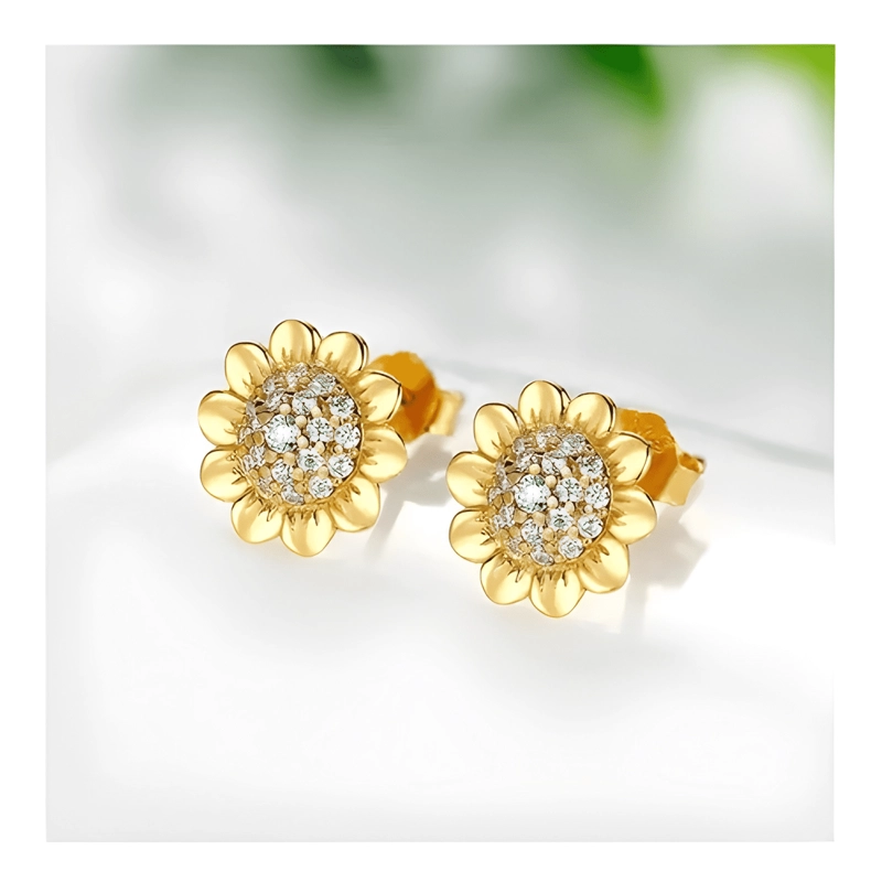 AROS GIRASOL AMARILLO PLATA 925 REGALO MUJER DORADO - 2