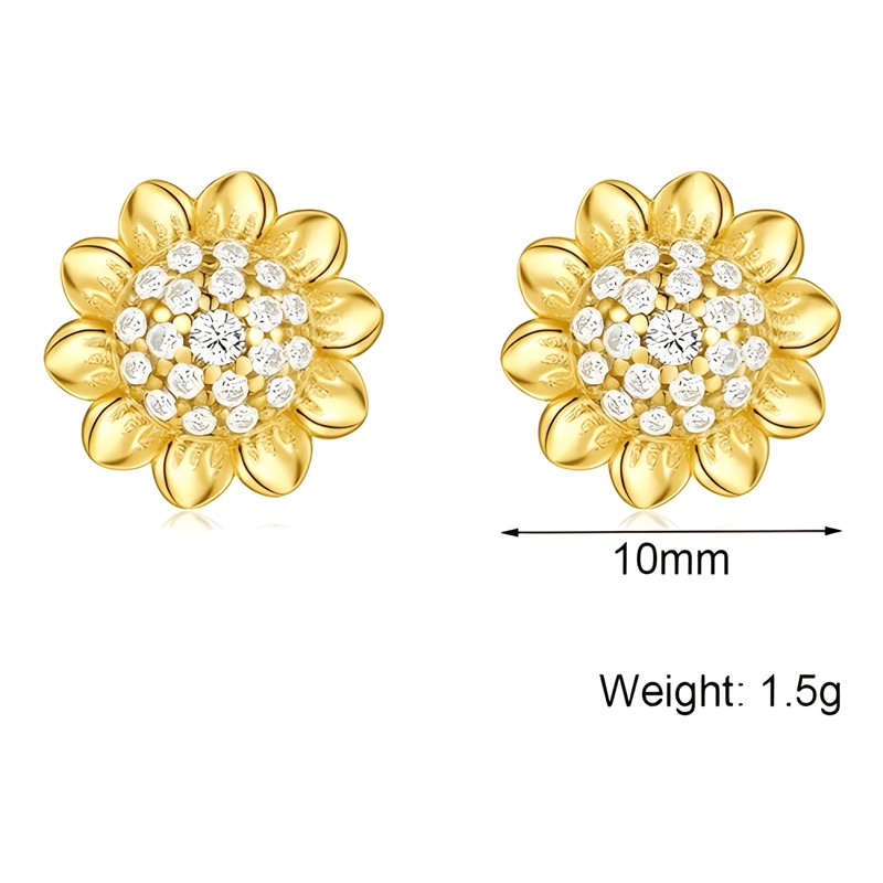 AROS GIRASOL AMARILLO PLATA 925 REGALO MUJER DORADO - 3