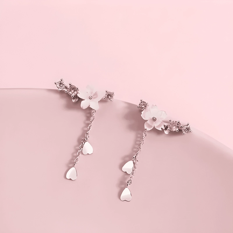 AROS DE FLOR CEREZO PLATA 925 FLORES MUJER COLGANTE #2 - 3