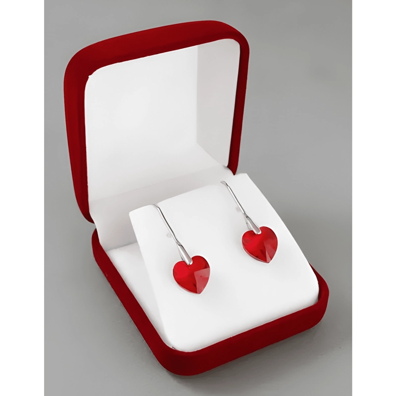 AROS DE PLATA 925 CRISTAL SWAROVSKI CORAZON ROJO - 1