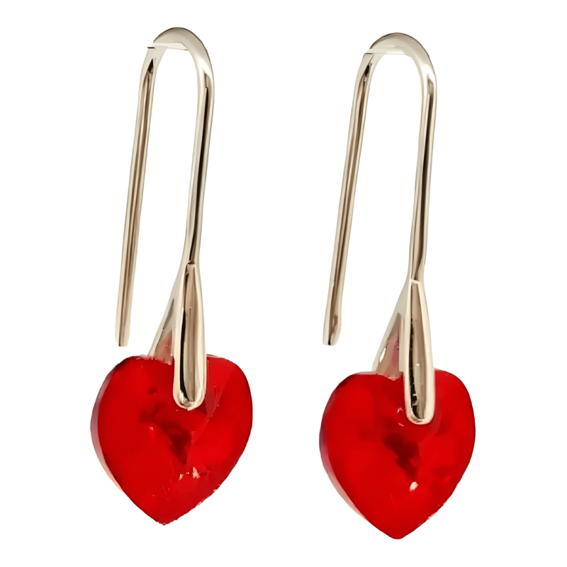 AROS DE PLATA 925 CRISTAL SWAROVSKI CORAZON ROJO - 2