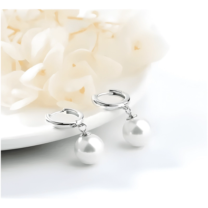 AROS PLATA 925 PERLA PENDIENTES MUJER COLGANTE JOYA REGALO - 2