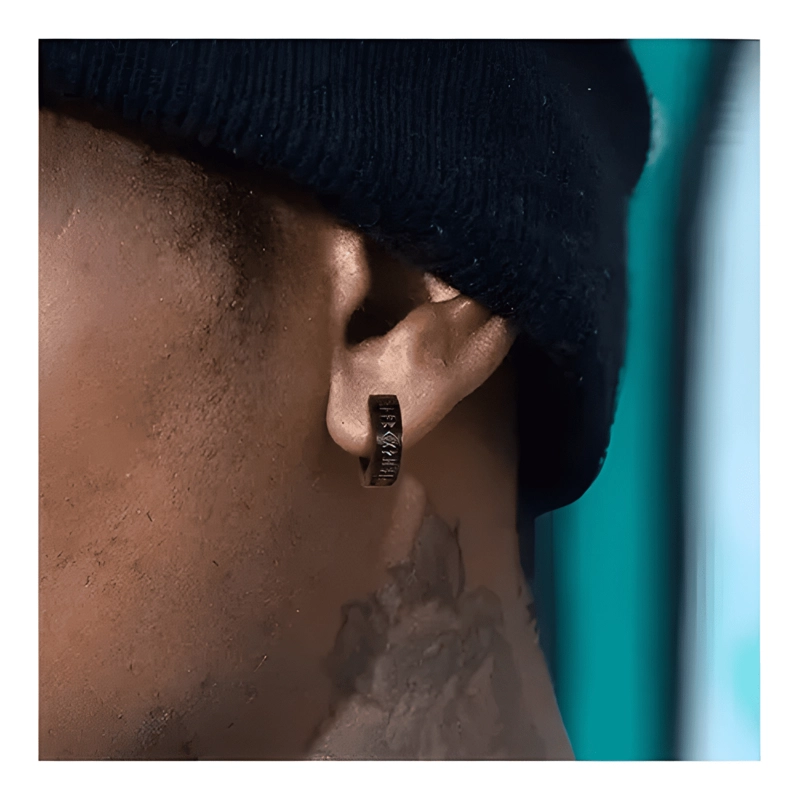 6 PARES ARETES CON PIERCING PENDIENTES RUNAS VIKINGAS NEGRO - 4
