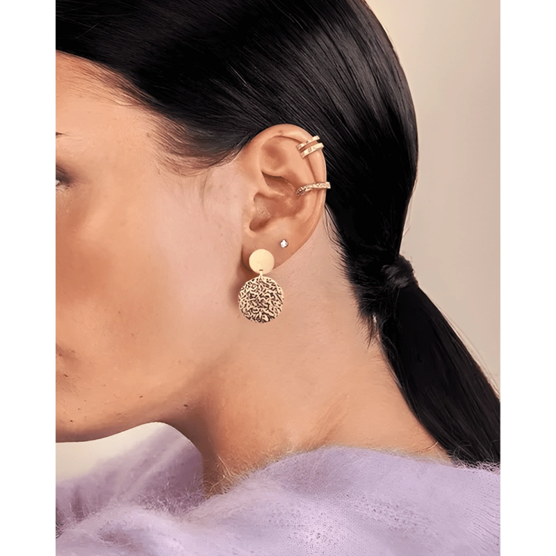AROS MUJER DOBLE ESFERA CON TEXTURA ENCHAPE ORO 18KT PSK - 1