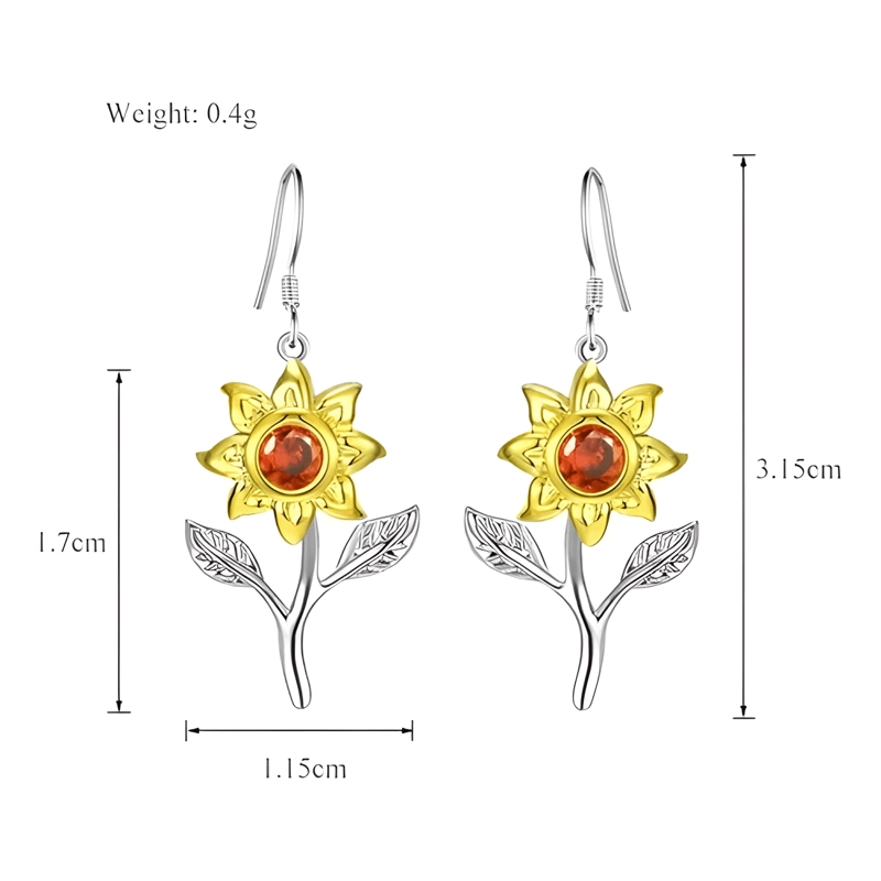 AROS DE GIRASOL EN PLATA DE LEY 925 CERTIFICADA REGALO MUJER - 4