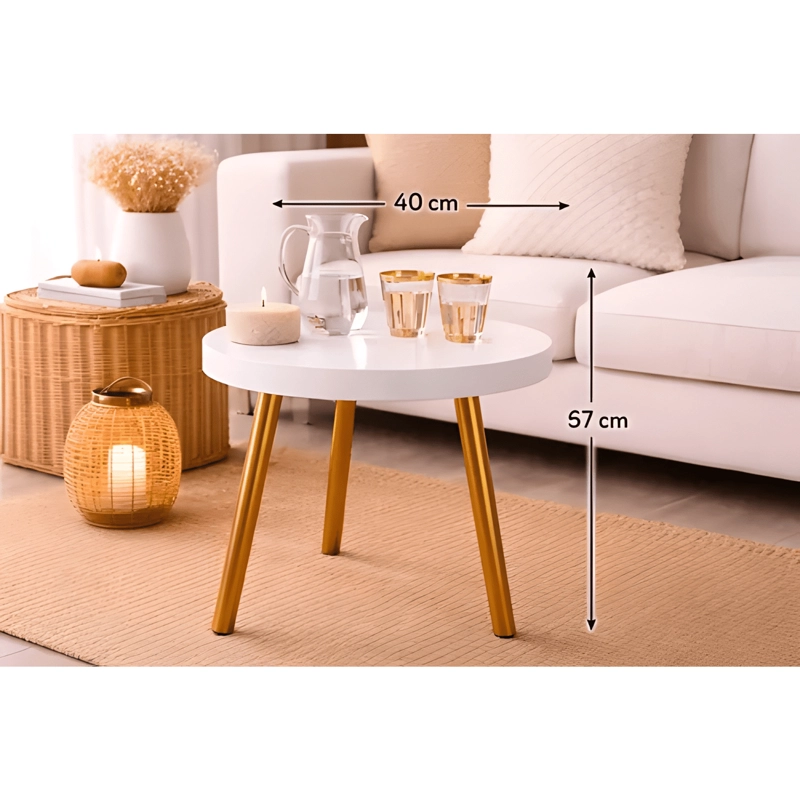 MESA LATERAL MODERNA PATAS DORADAS ESTILO CHIC BLANCA - 1