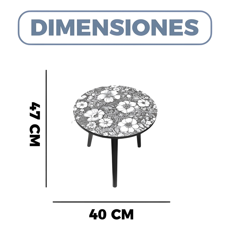 MESA CENTRO MADERA LIVING BOHEMIO FLORES REDONDA DECORATIVA - 1