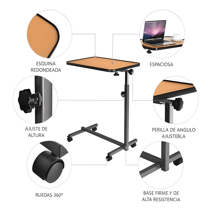 MESA RECLINABLE LATERAL HOSPITALARIO CAMA ALTURA AJUSTABLE - 4