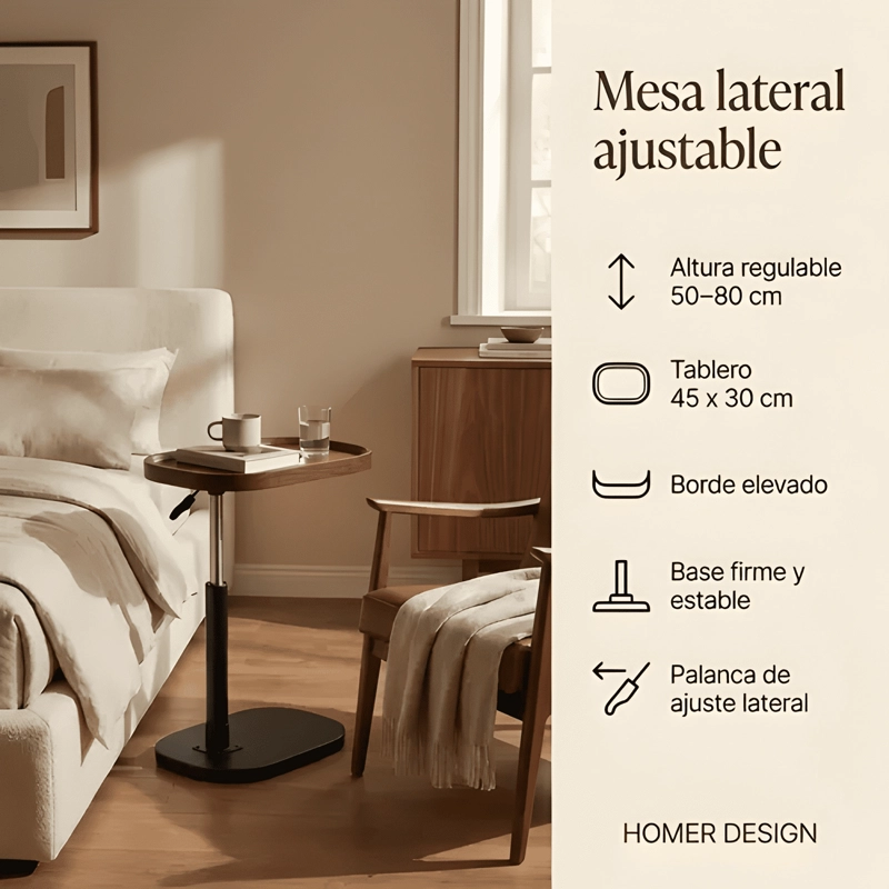 MESA LATERAL JACINTA ALTURA AJUSTABLE RESISTENTE CON MARRON - 1