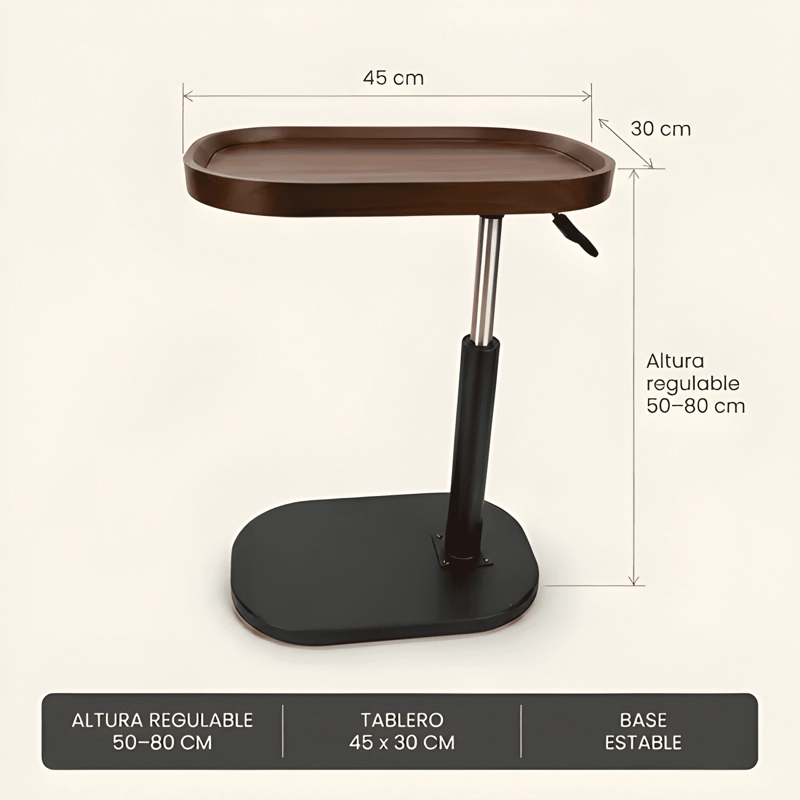 MESA LATERAL JACINTA ALTURA AJUSTABLE RESISTENTE CON MARRON - 2