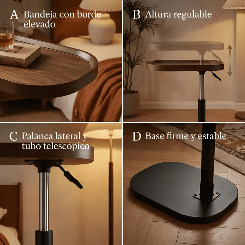 MESA LATERAL JACINTA ALTURA AJUSTABLE RESISTENTE CON MARRON - 3