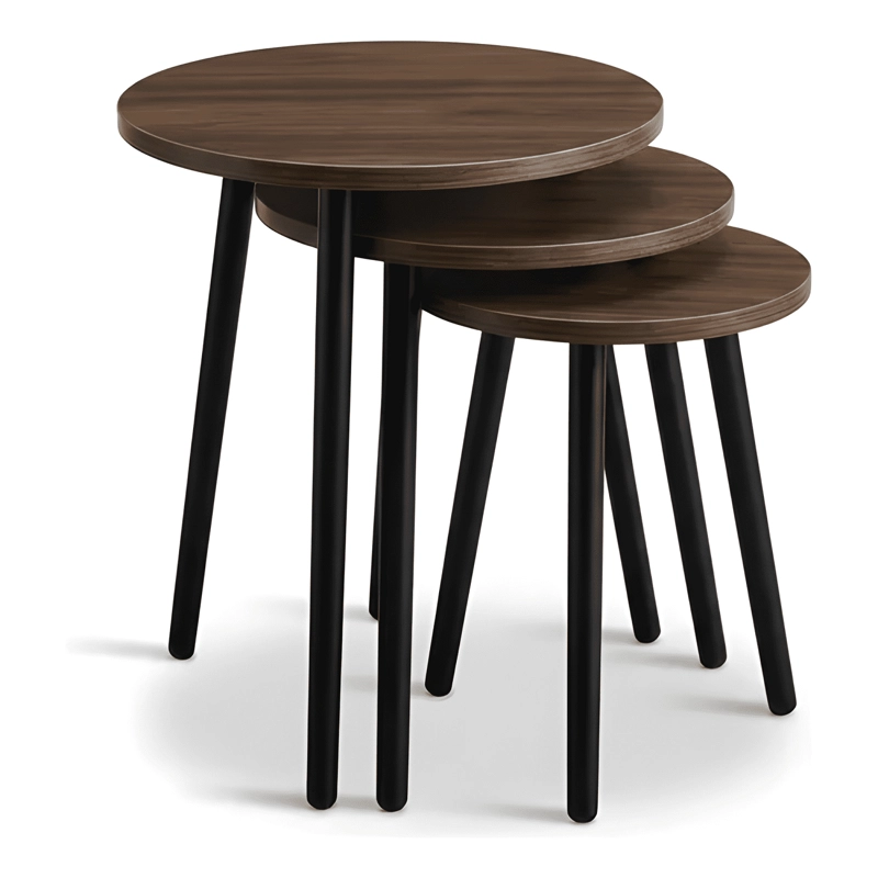 SET 3 MESAS AUXILIARES REDONDAS ESTILO NORDICO MADERA #1 - 1