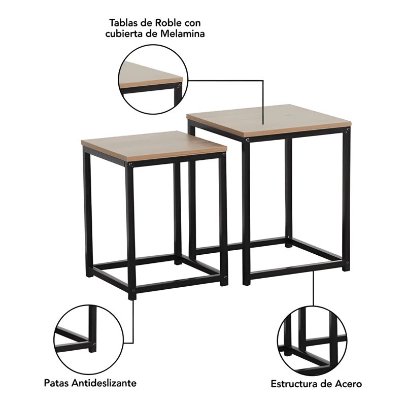 SET 2 MESAS LATERALES CENTRO INDUSTRIAL ELEGANTE MINIMALISTA - 1