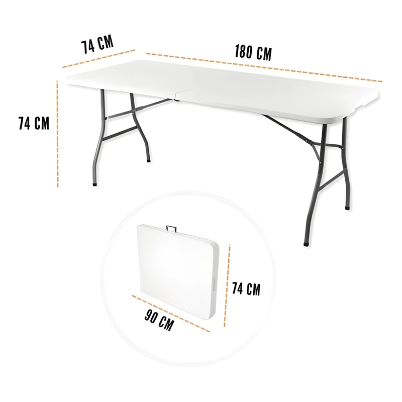 MESA RECTANGULAR PLEGABLE 180X74 CM PLASTICO BLANCO - 3