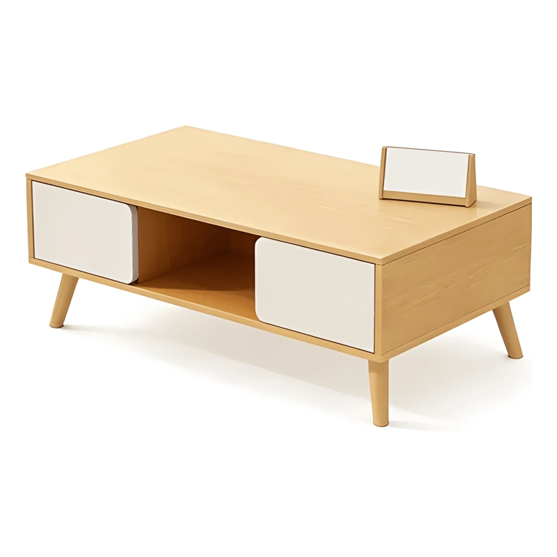 MESA DE CENTRO NORDICA CON 2 PUERTAS CORREDERAS 100X50X42CM - 4