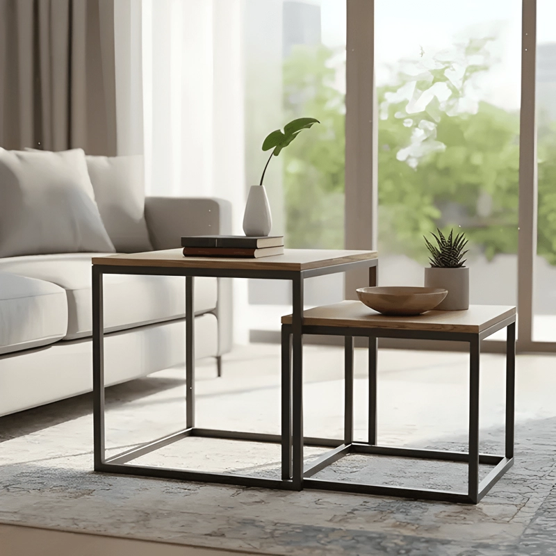 JUEGO MESA DE CENTRO LATERAL LIVING REDONDA BEIGE - 1