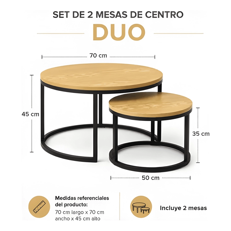 MESA DE CENTRO DUO REDONDA MADERA BRILLANTE ESTILO MODERNO - 1