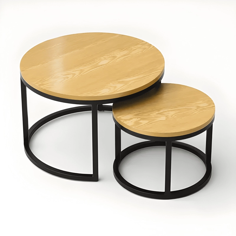 MESA DE CENTRO DUO REDONDA MADERA BRILLANTE ESTILO MODERNO - 4