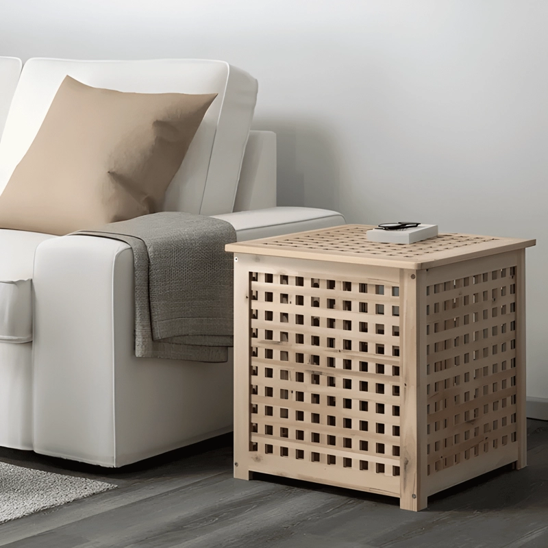 MESA LATERAL MADERA MACIZA CON ALMACENAJE 50X50 CM #2 - 1
