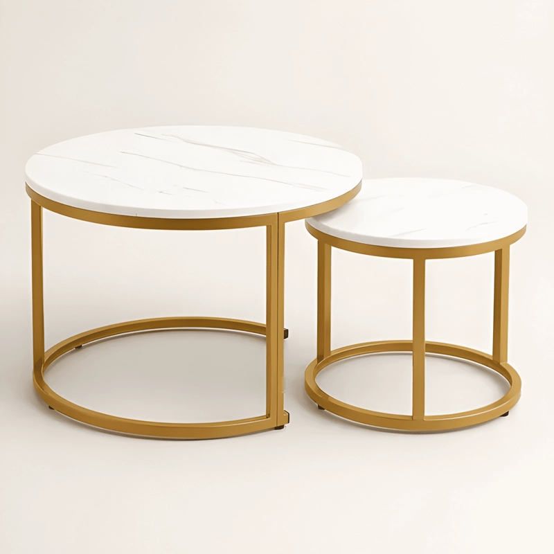 MESA DE CENTRO DUO Y DORADA 2 NIVELES ESTILO MODERNO BLANCA - 3