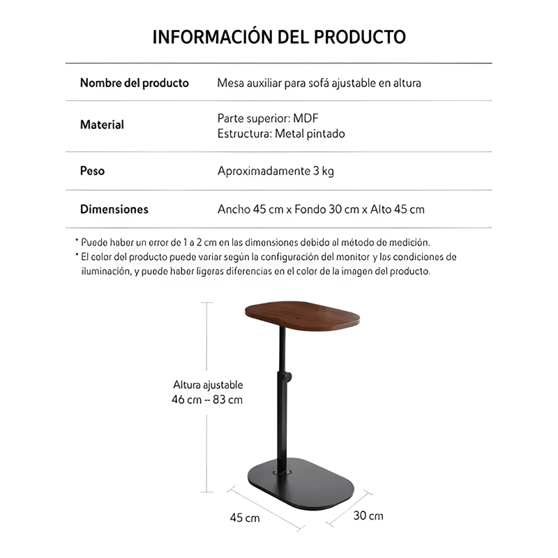 MESA REGULABLE DE CENTRO 360° PARA CAMA Y SOFA MADERA - 4