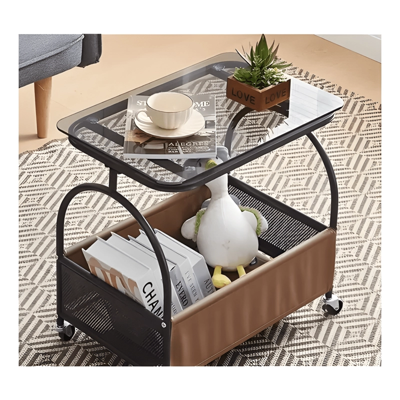 MESA DE CENTRO AUXILIAR DECORATIVA LIVING VIDRIO RUEDAS - 1