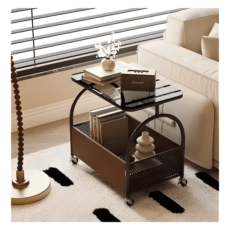 MESA DE CENTRO AUXILIAR DECORATIVA LIVING VIDRIO RUEDAS - 2