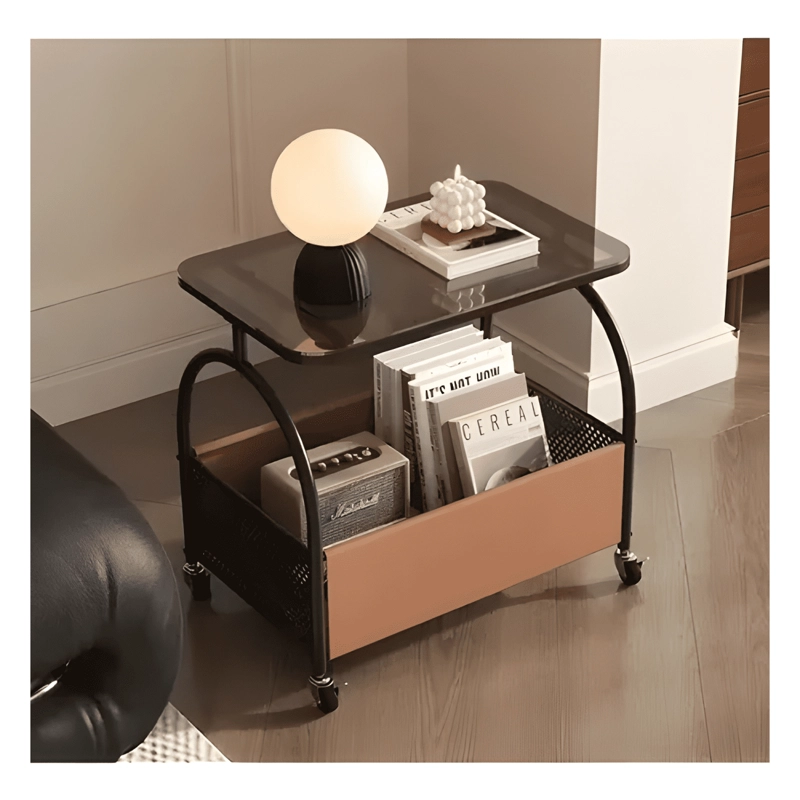 MESA DE CENTRO AUXILIAR DECORATIVA LIVING VIDRIO RUEDAS - 3